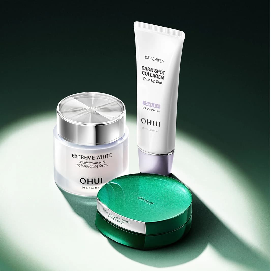 오휘 기미케어 3-STEP 멜라토닝 크림 60ml / 콜라겐 톤업선 50ml / 데니어 팩트 리필 기획